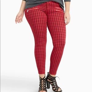 Torrid red plaid multi zip jeggings